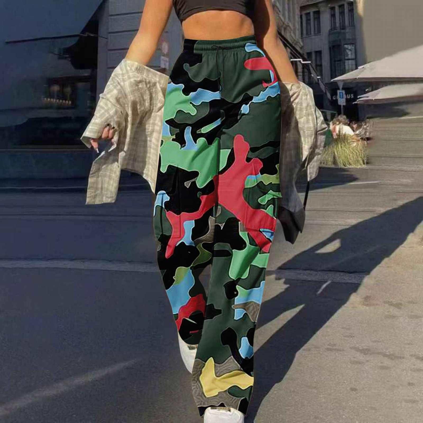 

Жіночі модні повсякденні вуличні штани-карго з кишенями Широкі штани Вільні комбінезони Довгі штани S