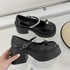 Coarse Heel Small Leather Shoes Are Less Versatile, New Korean Version, Foreign Style Round Head Mary Jane Shoes, College Style Pearls