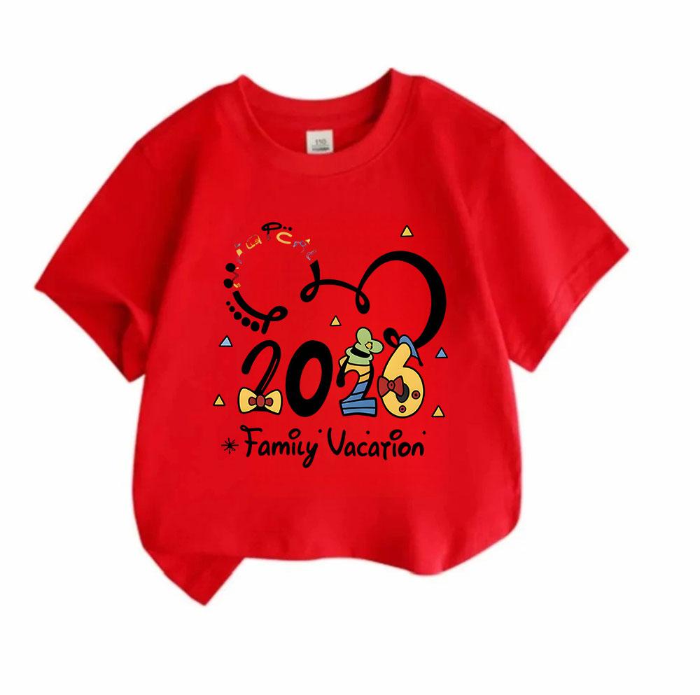 Kids Boys Girls 100% Cotton Crew Neck Short Sleeve T-shirt, 2026 Family Vacation Cute Cartoon Print Casual Soft Breathable Tee for Travel Daily Wear