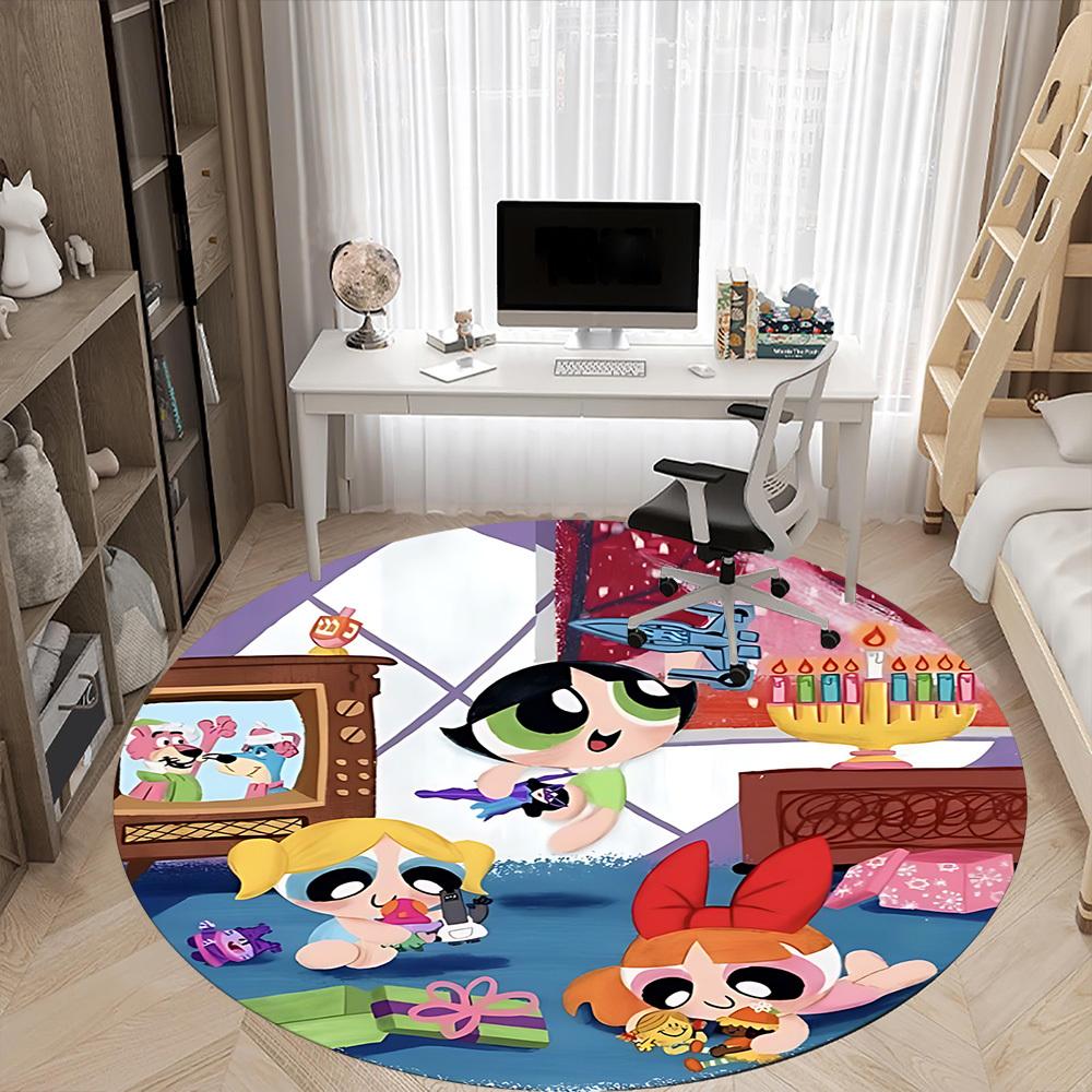 1pc Powerpuff Girls Office Round Area Rug, Under Office Chairs Bedroom Living Room Home Decor, Room Deco, Available in Various Sizes