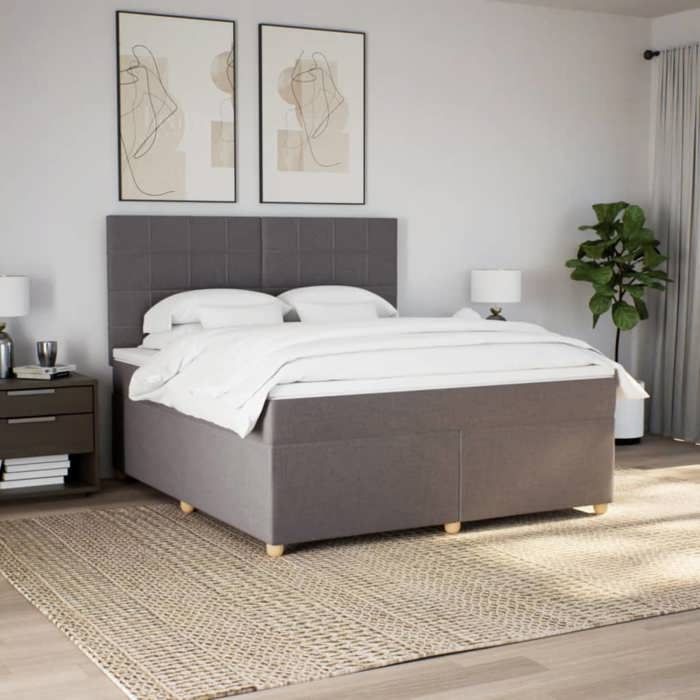 VidaXL Slat Bed Base with Mattress Taupe 180x200 Cm Fabric 3291363