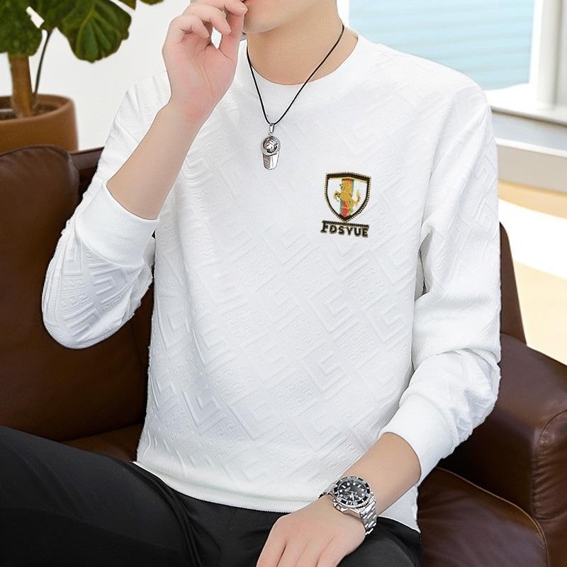 Men's Classic Jacquard Long Sleeve Hoodie – Trendy, Loose, Comfortable, Round Neck