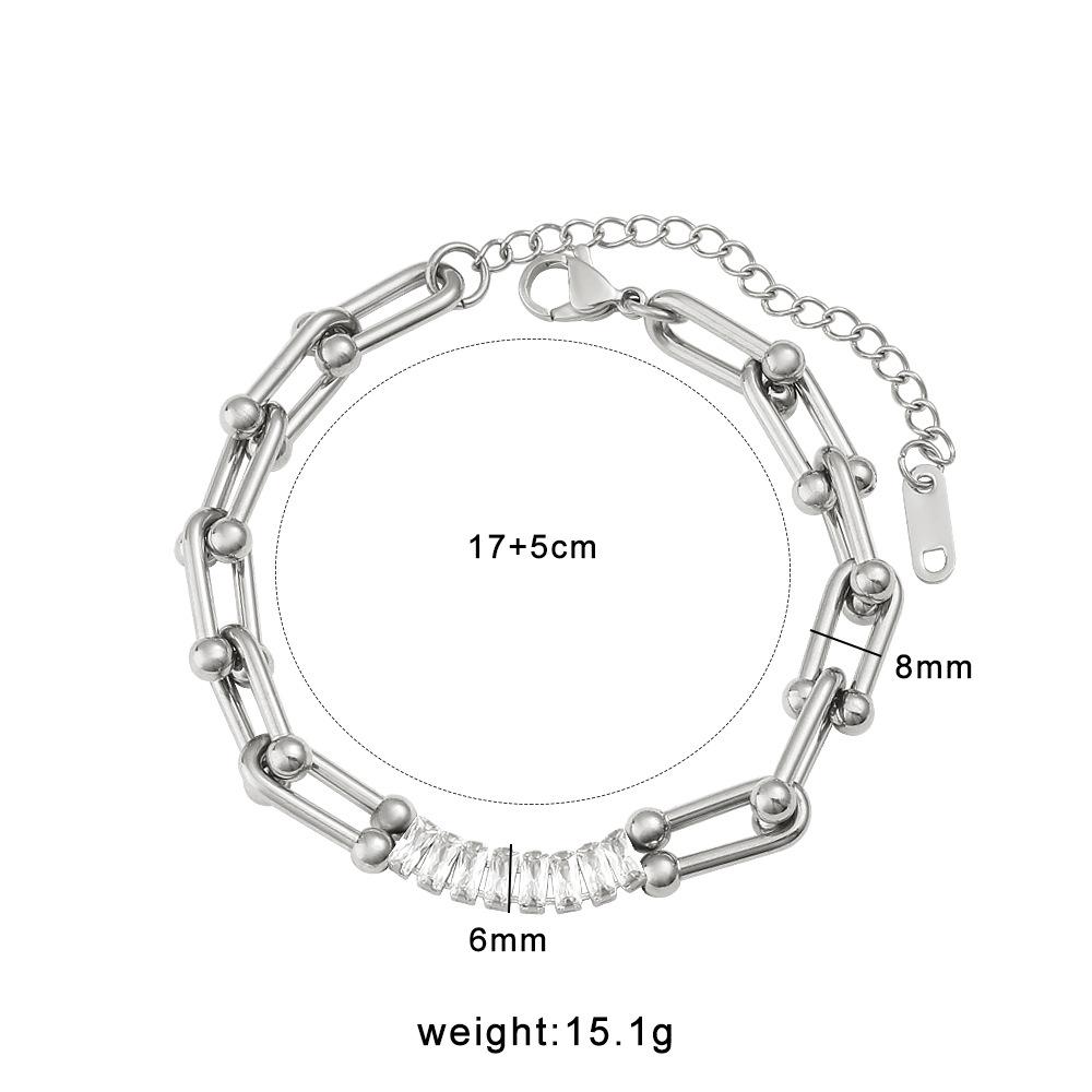Cross Horseshoe Zirconia Bracelet  Necklace Set - 18K Gold Titanium Steel U-Shaped Chain
