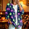 Women's Casual Long Sleeve Jacket with Halloween Print for Holiday