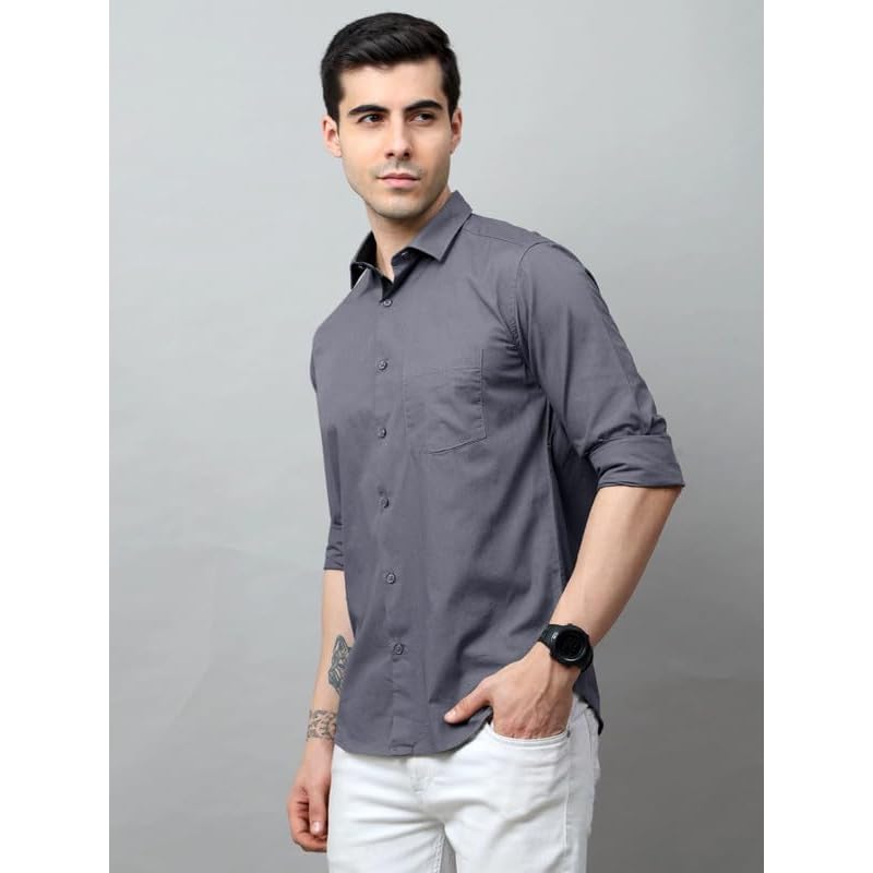 Tee Projekt Cotton Shirt For Men Ll Front Pocket Shirt Ll Stylish Long Sleeve Shirt Ll Soild Regular Fit (Pack Of ) Gre