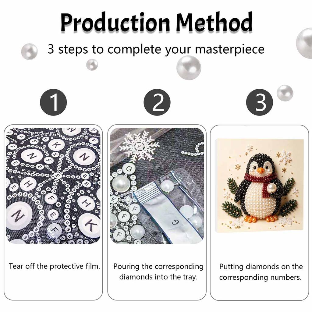 Framed Pearl Painting Kit DIY with Winter Penguin Scarf Design 3D Shiny Bead Art Canvas Ready to Display Elegant Home Decor Gift Idea