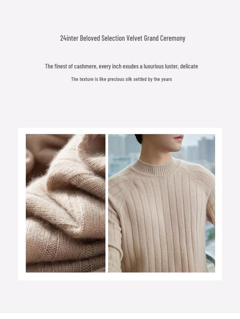 Men's Slim Fit Autumn Cable Knit Pullover Sweater - Korean Style Semi-High Neck Cashmere Shirt