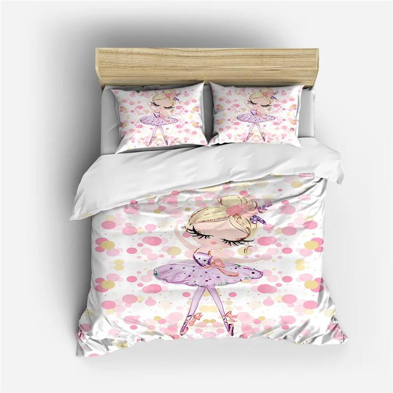 Kreskówkowy Zestaw Poszwy na Kołdrę Tancerka Baletowa Styl Księżniczki Rozmiar Twin Zestaw Pościeli Dzieci Dziewczynka Nordiczny Pokrowiec na Łóżko 150 90 Queen King