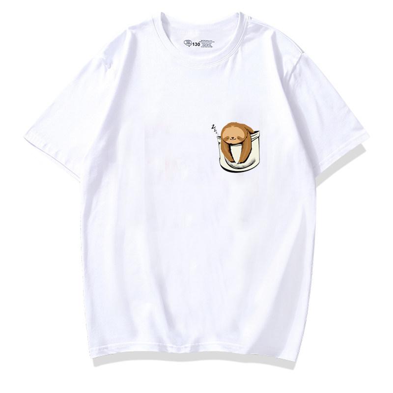 Healing Cute Pocket Cat Shiba Inu Pure Cotton Cartoon Printed Tshirt Summer New Unisexs and Unisexs Casual Loose Short Sleeve