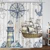 Vintage Nautical Adventure Shower Curtain - Detailed Ship, Lighthouse & Compass for Seaside Inspired Bathroom Decor