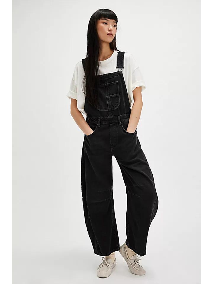Vintage Street Style Washed Loose Fit Women's Denim Overalls for Autumn/Winter