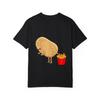 Rundhals T-Shirt Weiß Kartoffel mit Pommes-Frites-Aufdruck Freizeitkleidung für Männer und Frauen Alltagsoutfits Streetwear-Mode Sommerkleidung