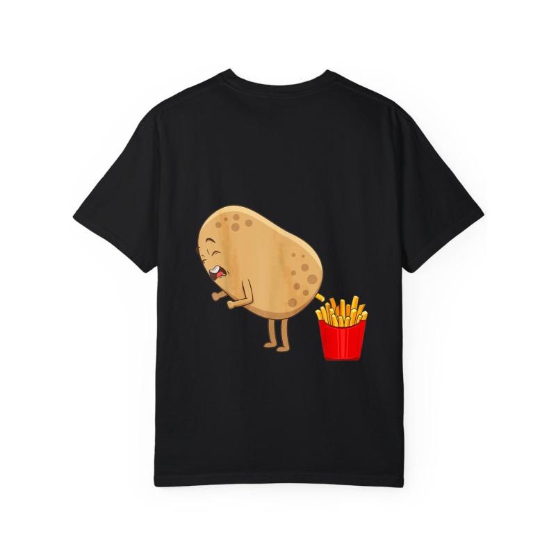 Rundhals T-Shirt Weiß Kartoffel mit Pommes-Frites-Aufdruck Freizeitkleidung für Männer und Frauen Alltagsoutfits Streetwear-Mode Sommerkleidung