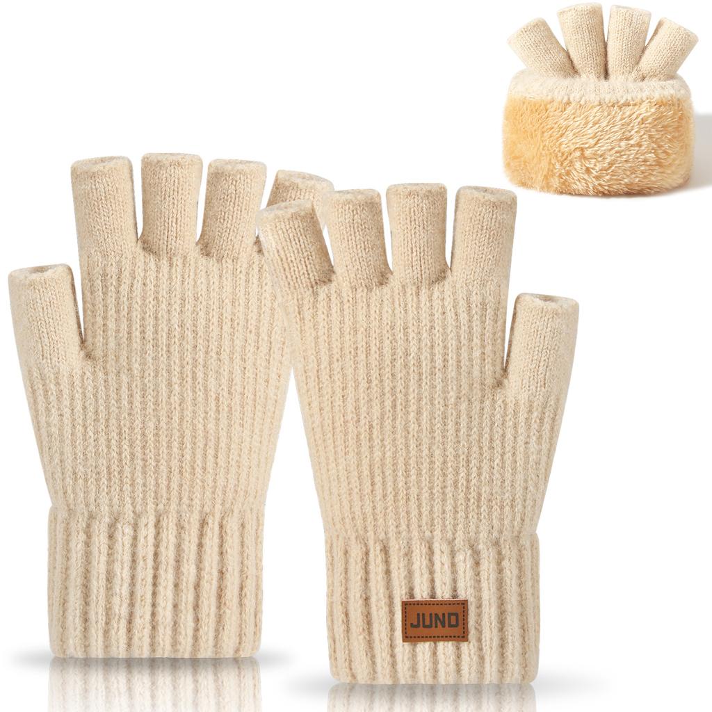 Thickened Leaky Finger Gloves In Autumn and Winter Plus Velvet Knitted Cold and Warm Half Part Writing Wool Double Layer Half Finger Gloves