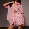 Women Long Sleeve Polka Dot Sheer Puff Sleeve Shirt and High Waist Shorts Set Lightweight Breathable Two Piece Outfit