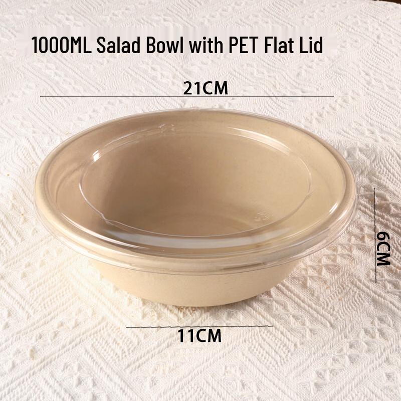 Yinmai 1000ML Disposable Biodegradable Pulp Salad Bowls with Lids, 50-Pack