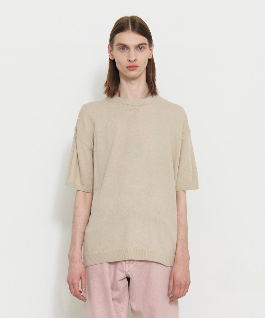 KNITTED Cool Summer Essential Round Short Sleeve Knit Tee Beige