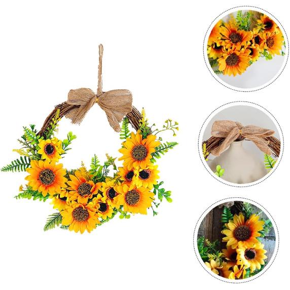 NOLITOY 1pc Sunflower Door Trim Decoraciones para Salas De Casa Flower Hoop Garland Hanging Hoop Wreath Large Sunflower Wreath Summer Front Door
