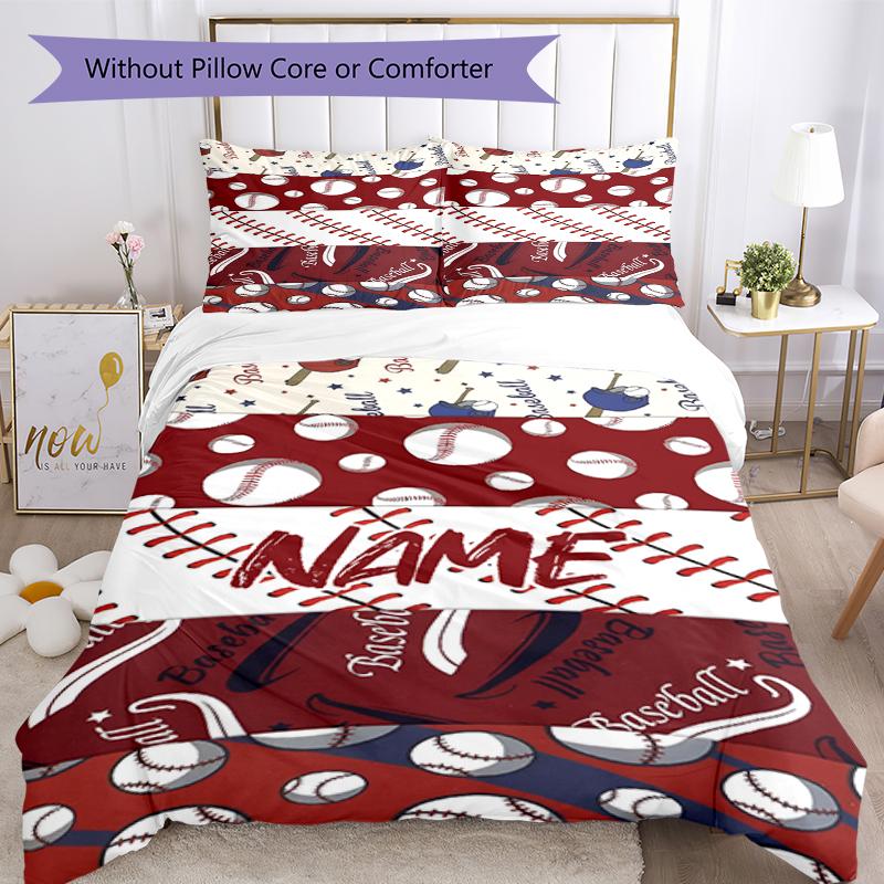 3pcs Custom Name Baseball Bedding Set Duvet Cover Closure Includes 1 Duvet Cover & 2 Pillowcases, Soft and Comfortable for All Seasons.