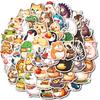 New 50 Super Cute Hand-painted Cat Eating Fish Doodle Stickers Children Cartoon Stickers