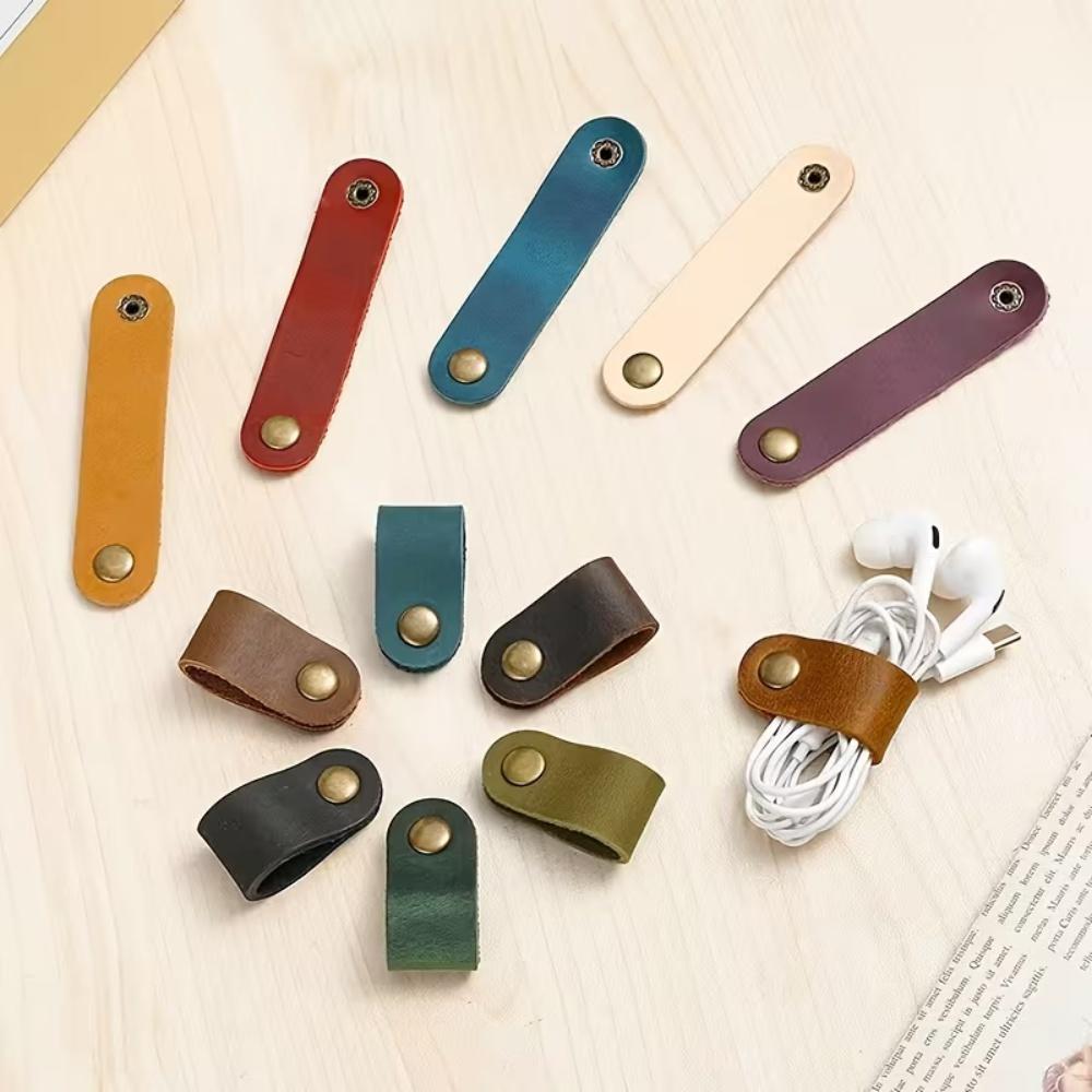 10pcs PU Leather Cable Winder Earphone Accessories Cord Organizer Charger Cable Protector Clips Cord Holder Cable Management