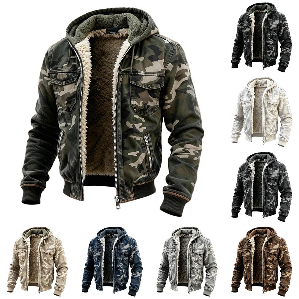 Men's Winter Camouflage Outdoor Hooded -Lined Jacket
