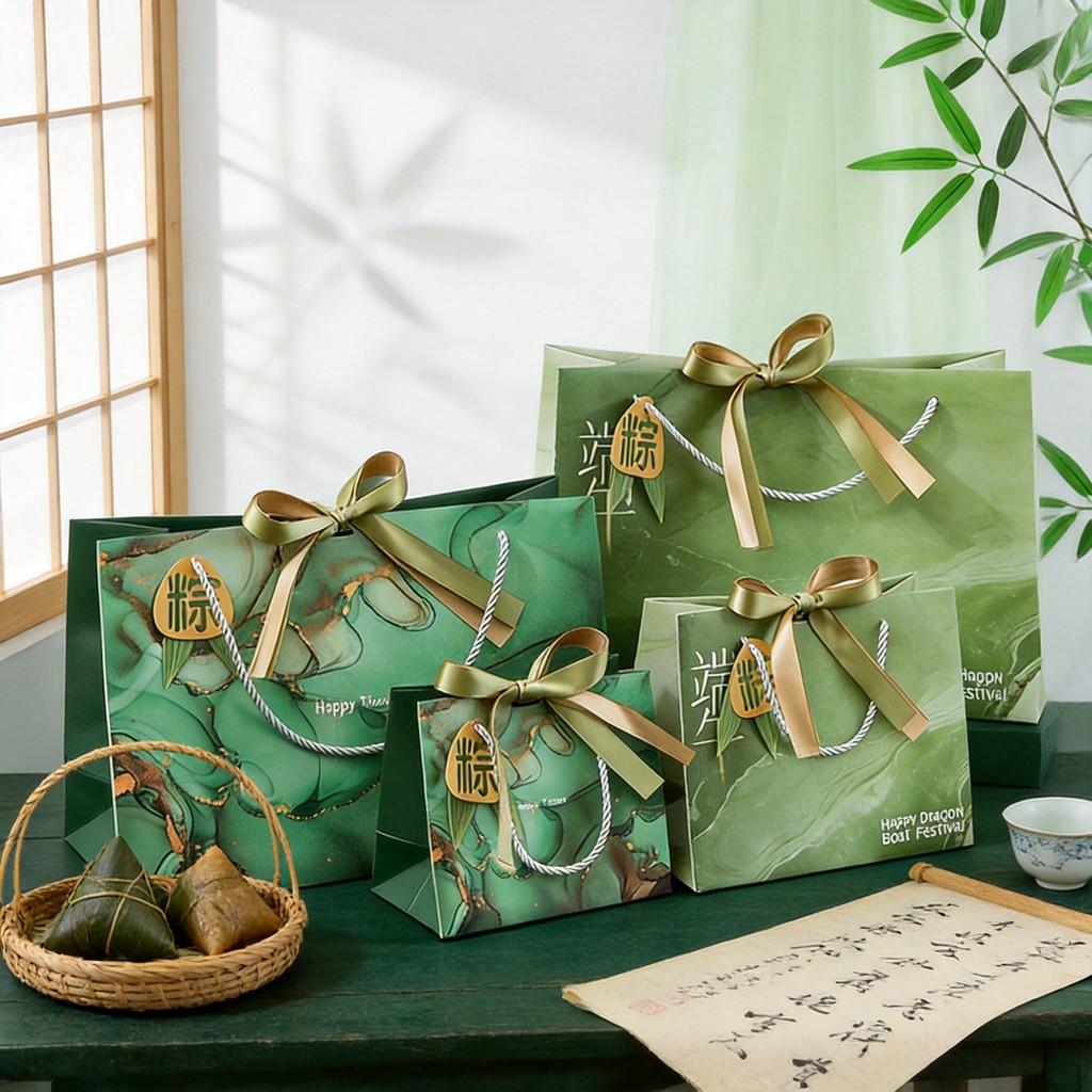 Traditional Dragon Boat Festival Zongzi Gift Bag With Eco Friendly White Card Paper For Celebrations