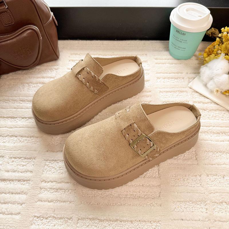 Lazy thick-soled bag head slippers women's 2025 autumn new height increase outer wear one pedal casual with skirt Boken tow