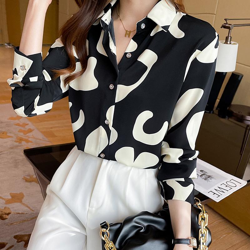 New Spring Printed Trendy Women's Fashion Versatile Tops Fashionable Long-sleeved Floral Shirts