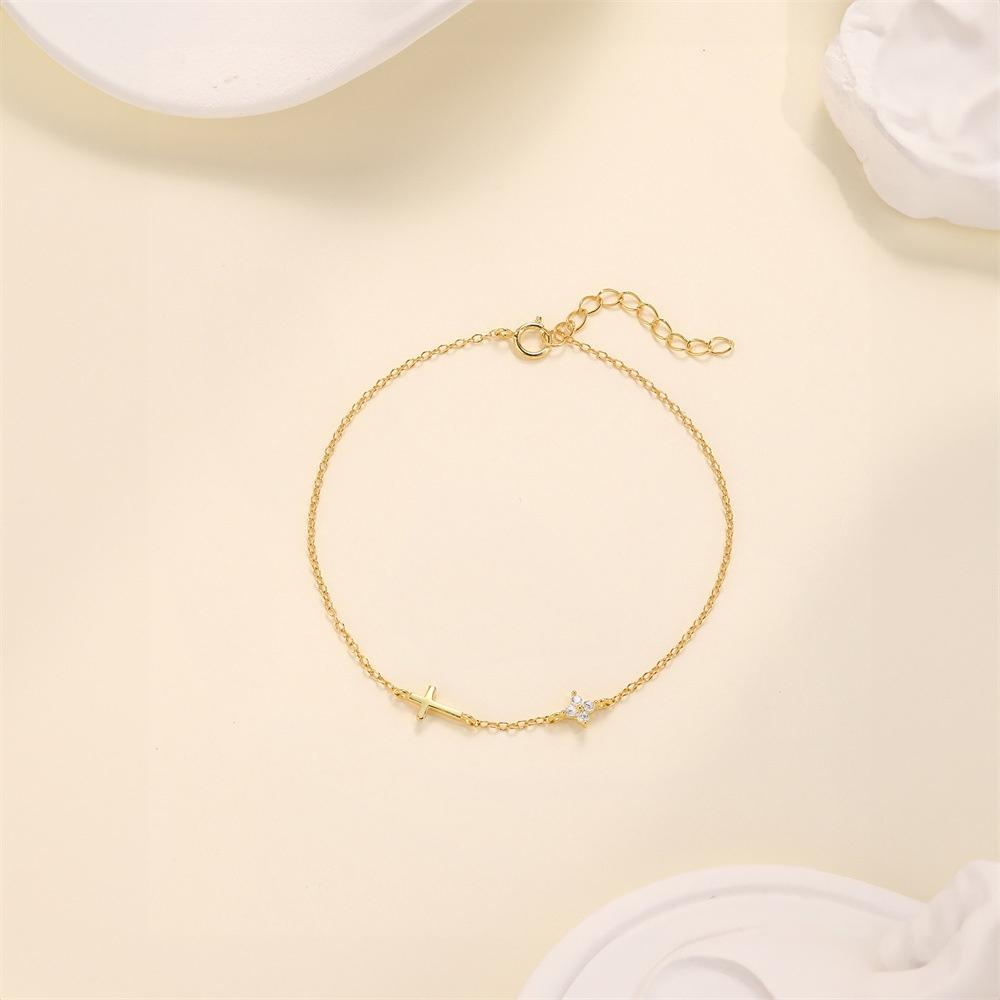 Gold Silver Color Glossy Cross Bracelet for Women Fashion Temperament Adjustable Lucky CZ Flower Bracelet Jewelry Birthday Gift