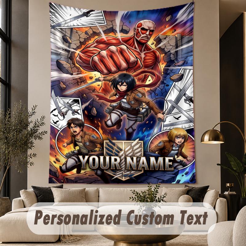 Custom Text Printed Tapestry Attack On Titan Pattern Large Wall Hanging Indoor Room Decor