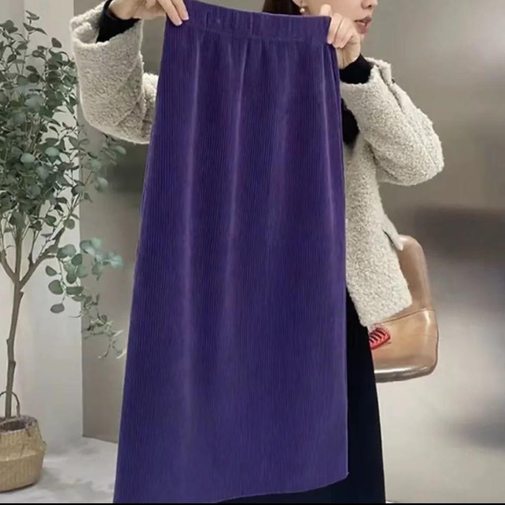 Women's Retro Wool Plaid Midi Skirt Autumn Plus Size Slim-Fitting A-Line Skirt for Pear Body Shape