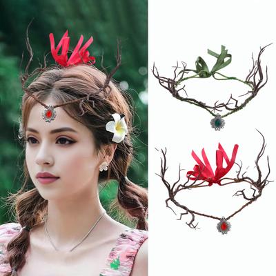 Fairy Flower Crown Headband Adjustable Size Woodland Floral Circlet Women Girls Cosplay Halloween Wedding Photo Props