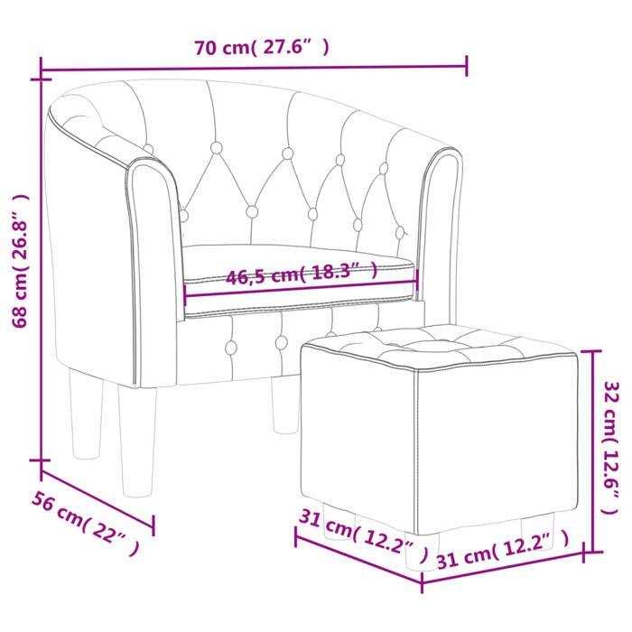 VidaXL Fauteuil Cabriolet avec Repose-pied, Chaise avec Accoudoirs, Canapé avec Dossier, Siège Rembourré Salon Chambre, Noir 356479