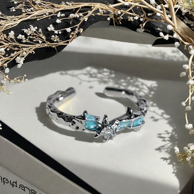 Neues Nischendesign Emaille Meerblau Öltropfen Schmetterling Offener Ring Liebesgürtel Zirkon Leichter Luxus Ring