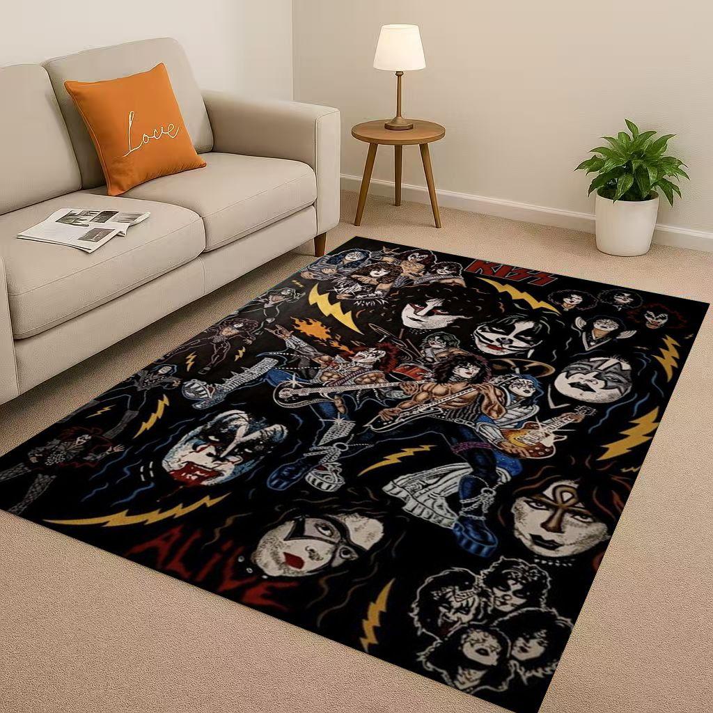 HD Kiss Rock Heavy Metal Band Gene Simmons Wohnzimmer Rutschfester Teppich für Schlafzimmer Spielzimmer Sofa, Heimdekoration Fußmatte