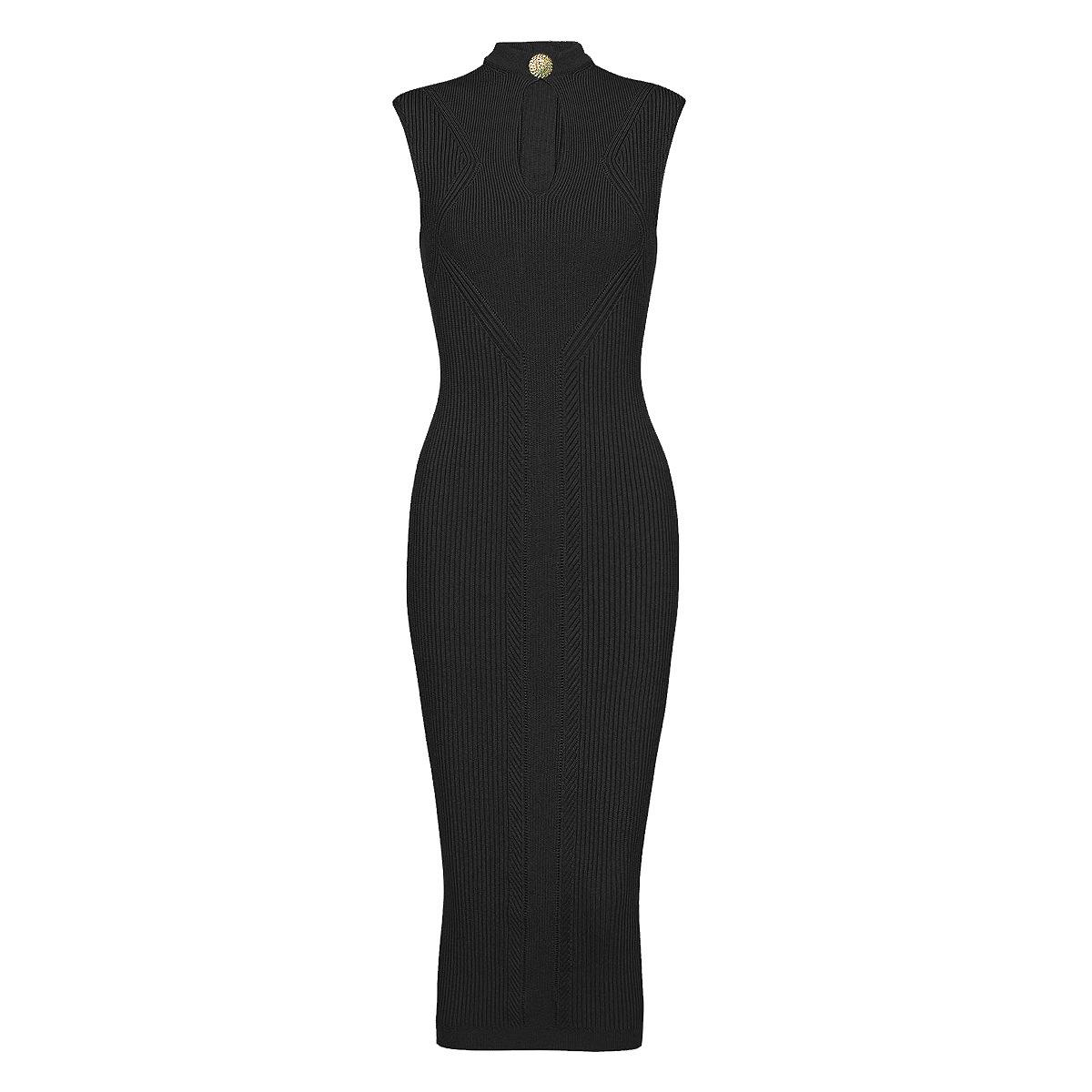 

Летнее платье 2025 года, новая мода, облегающее, без рукавов, вязаное, с молнией сзади Medium чёрный