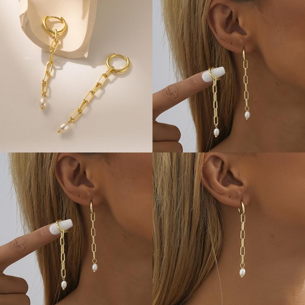 Trendy Geometric Gold Plated Copper Earrings With Faux Pearl For Fashion-forward Women