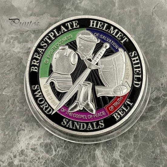 Armor of God Coin 1.57" Diameter Metal Souvenir Coin Put on The Whole Armor of God Double-Sided Armored Soldier Challenge Coin for Military Church