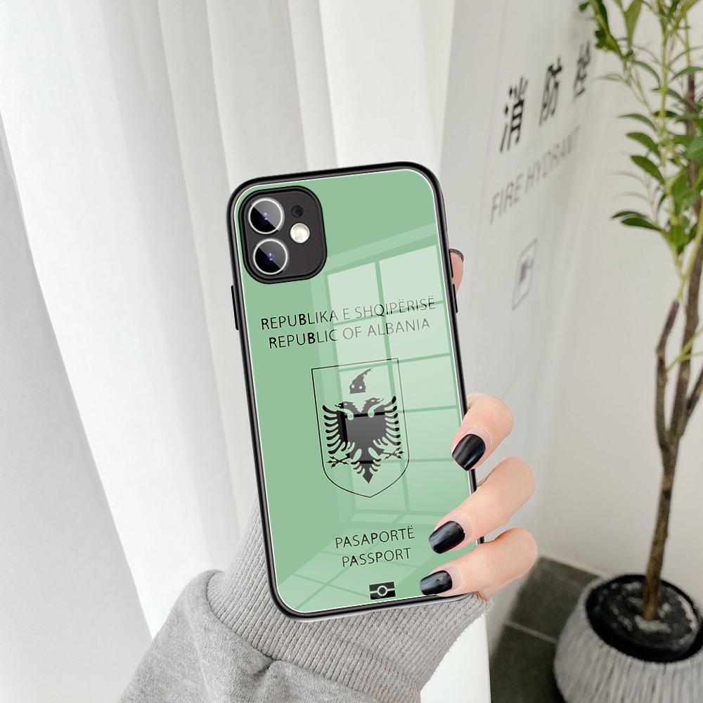 Per IPhone Albania Cassa Del Telefono Del Passaporto di Vetro Temperato 15 14 13 11 12 14 Pro XR XS MAX 8X7 Plus SE 13 14 Pro Mini Coperture