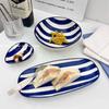 Korean Ins Retro Blue Line Ceramic Bowl Set,One Person Soup Plate Rice Bowl Home Accessories Bowls/Plates/Trays