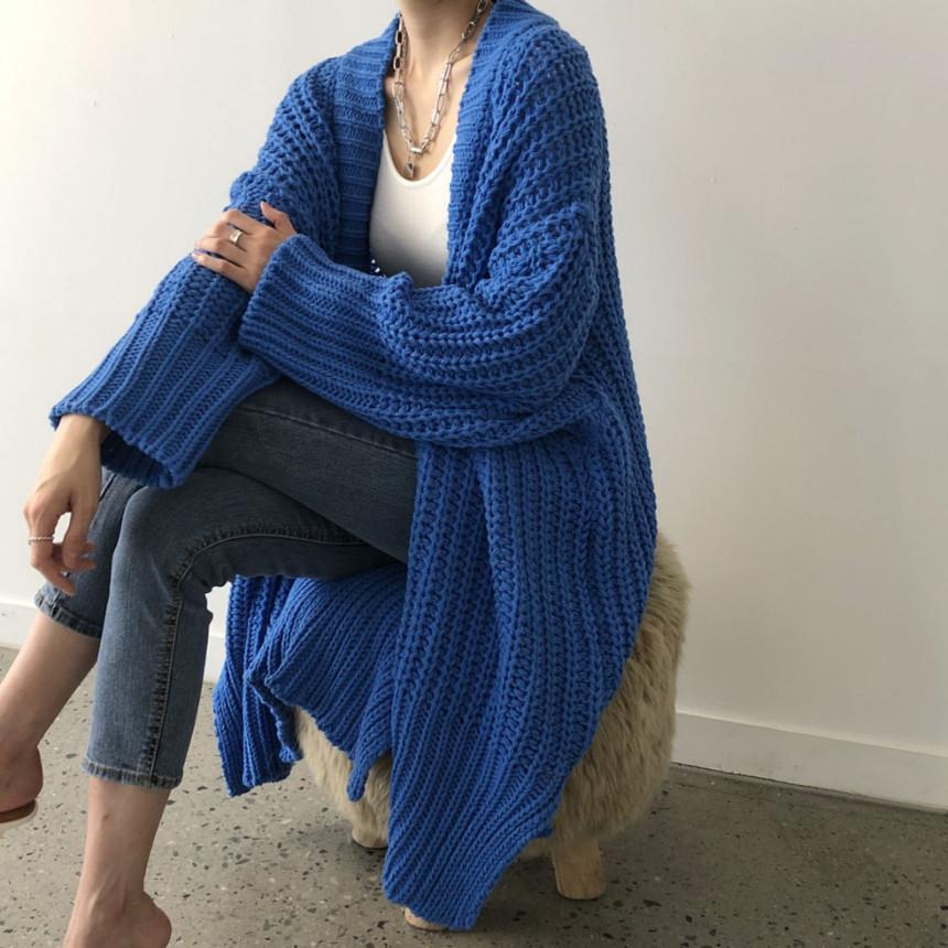 Dame Høst Vinter Ensfarget Strikk Lang Kåpe Mote Dame Varm Langermet Genserkåpe