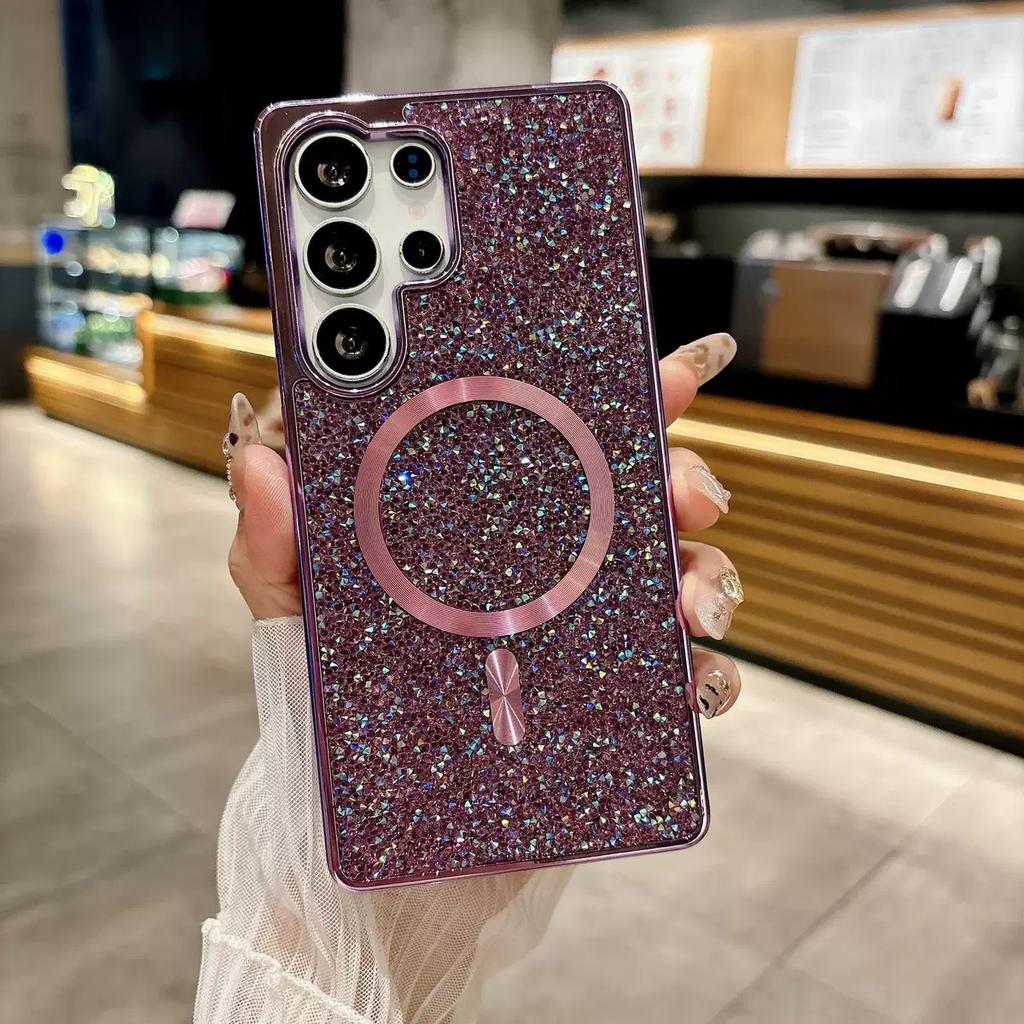 New Fashion Glitter Shiny Diamond Strong  Magnetic Phone case for iPhone 17Air 14 15 16 Pro Max PC Shockproof Phone Case