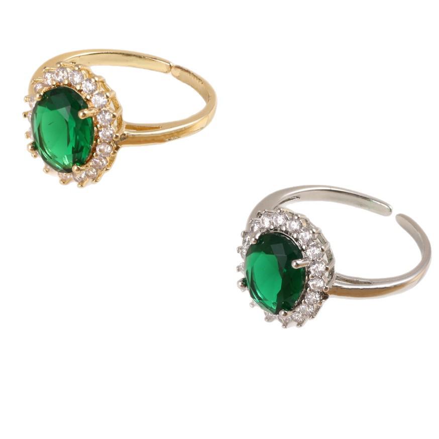 Emerald Zircon Adjustable Women's Ring - Classic Korean Fashion Style