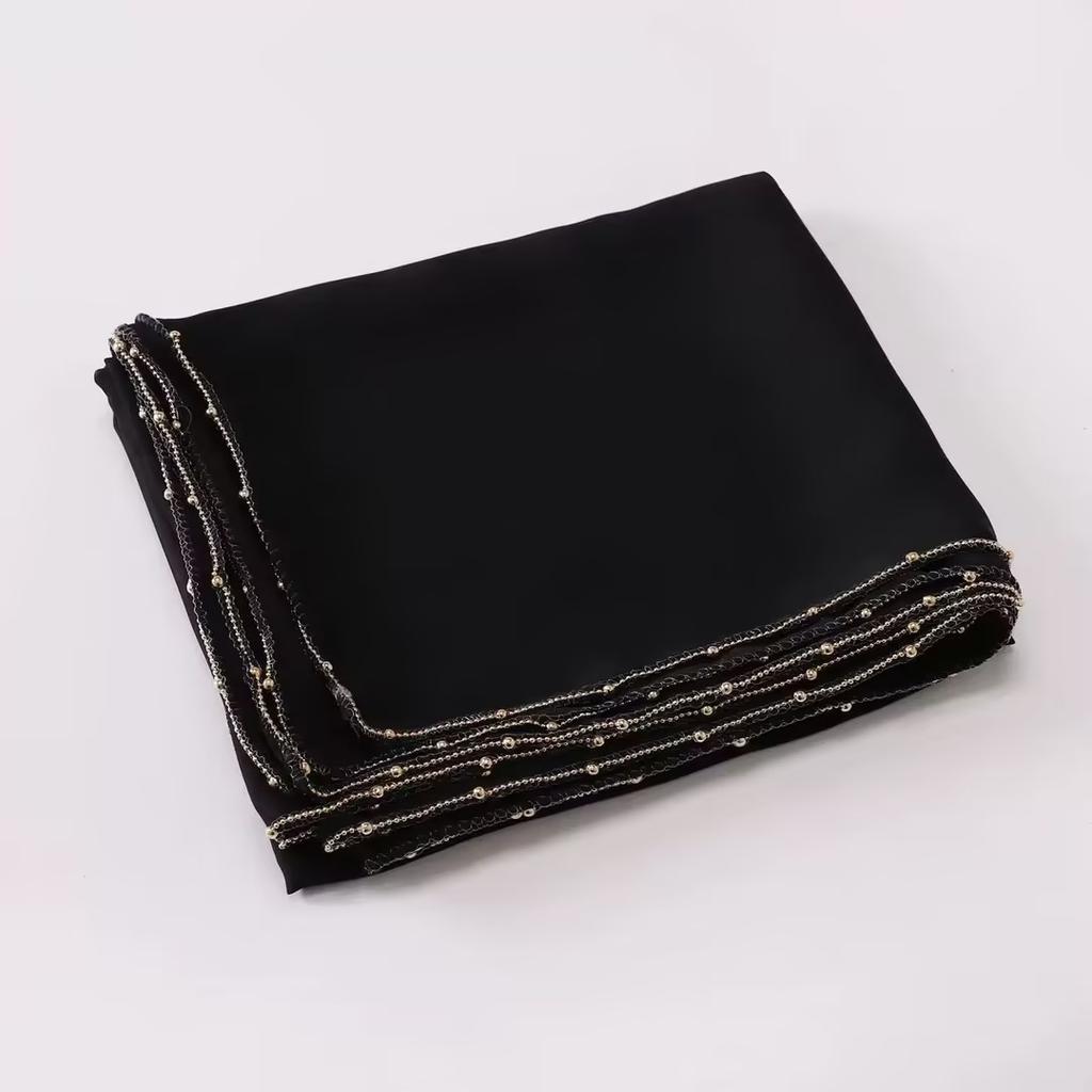 Rinestone Chiffon Hijab Scarf With Chains Women Muslim Hijab Luxury Bead Pearl Scarves Shawl Women Long Scarf Shawl Head Wraps