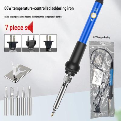 Adjustable Temp 60W Electric Soldering Iron Set with EU/UK Plug and Pyrography Pen, 110V/220V, 7-Piece.