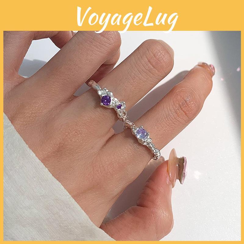 S925 Pure Silver Purple Diamond Lava Ring For Women Unique Design With Elegant Style