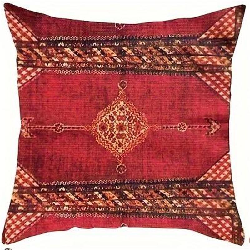 Retro Mandala Emoji Leinen Kissenbezug - Ohne Füllung