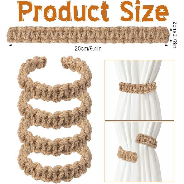 4Pcs Bohemian Braided Curtain Hooks Outdoor Curtain Tiebacks Curtain Ties Elegant Rustic Curtain Holdbacks Tie Backs Accessories Suitable for Home
