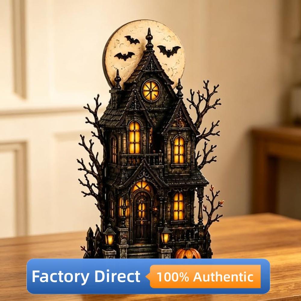 Halloween Tabletop Decor Wooden Signs, Haunted House & Pumpkin Stack, Spooky Festival Ornament